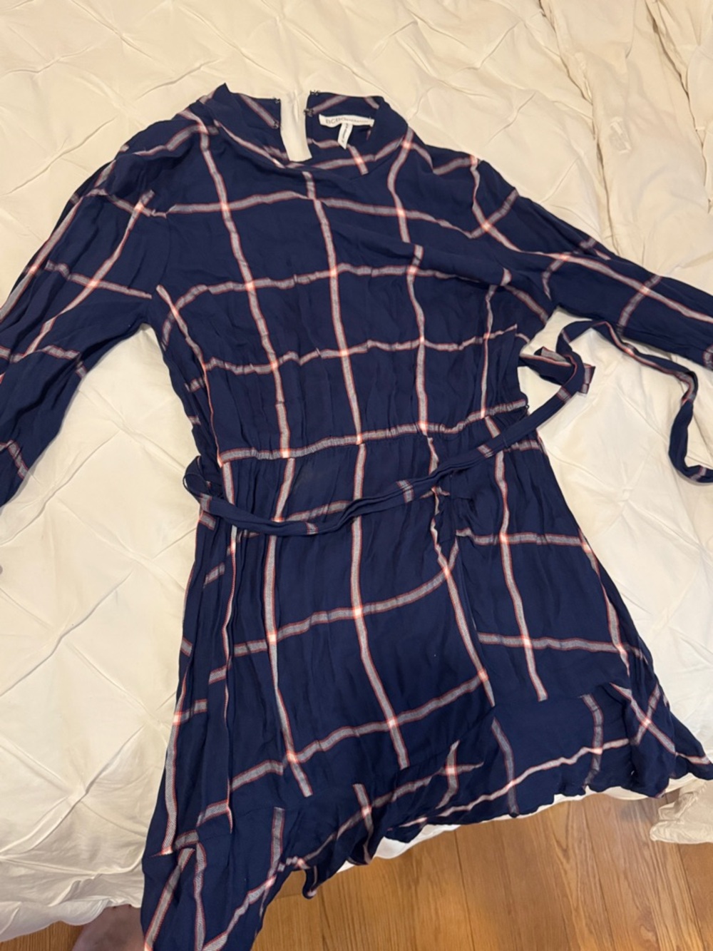 BCBGeneration Navy Plaid Shirt Dress with Pinkish-Beige Windowpane